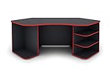 byLIVING Schreibtisch THANATOS/Gaming-Tisch in Anthrazit mit Kanten in rot/Eck-Scheibtisch mit viel Stauraum und XXL Tischplatte/Computer-Tischr/PC/Arbeits-Tisch / 198x76x85cm (BxHxT)