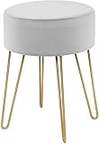 RELAX4LIFE Runder Schminkhocker, Sitzhocker mit weichem Sitz, Polsterhocker mit robusten Metallfüßen, moderner Fußhocker für Wohnzimmer & Schlafzimmer, Samthocker bis zu 100 kg belastbar (Grau)