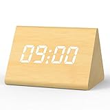 aboveClock Wecker Digital, LED Digitaler Wecker, Tischuhr Uhr Digital mit 3 Alarmen, USB-Betrieben, Helligkeit und Lautstärke Einstellbar, Wochenend und Sprachaktivierter Modus【Hellbraun】