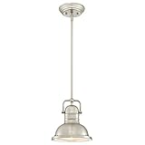 63346 Einflammige Pendelleuchte Boswell von Westinghouse Lighting für den Innenbereich, Ausführung in gebürstetem Nickel mit Prismenlinse