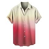 Yowablo Chemise Hawaienne Manches Courtes Été Cool et Mince col Respirant Suspendu Chemise en Coton dégradé Teint Homme (4XL,A-Rot)