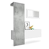 Vladon Garderobe Carlton Set 4, Garderobenset bestehend aus 1 Garderobenpaneel, 1 Schrankmodul und 1 Wandspiegel, Weiß matt/Beton Oxid Optik (156 x 193 x 35 cm)