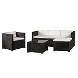 Juskys Polyrattan Lounge Punta Cana L wetterfest mit Sofa, Sessel, Hocker, Tisch & Kissen - 4-5 Personen - Gartenlounge Gartenmöbel Set schwarz/Creme