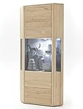 expendio Eckvitrine Torrent 9 Eiche Bianco massiv 69x206x69 cm Eckschrank Wohnzimmer Esszimmerschrank mit Glasteil, Beleuchtung:ohne Beleuchtung