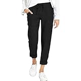 Locker Winterhose Damen Chino Hose Für Damen Lang Sweathose Hohe Taille Gummibund Freizeithose Jogginghose Kordelzug mit Weitem Bein Mid Waist Sommer Hose Fitnesshose mittlerem Bund mit Taschen