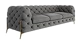S-Style Möbel Chelsea Sofa 3-Sitzer Chesterfield-Sofa für Wohnzimmer Lounge Couch mit verchromten Füßen Möbel Freistehende Polster Sofas & Couches Couchgarnitur Grau 243 x 73 x 100 cm