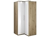 Furniture24 Eckkleiderschrank Optima 16 Schrank Eckschrank 2 Einlegeboden 2 Kleiderstange Artisan Eiche/Weiß Hochglanz Schlafzimmer
