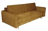 Schlafsofa mit Bettkasten 191x61 cm (Liegefläche 195 x 145 cm) – mit Armlehnen, Zwei Kissen – Stoff: Velour, Farbe Blau – Sofa 3 Sitzer, leicht abwischbar, für Wohnzimmer/Gästezimmer