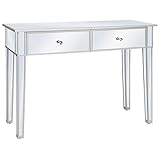 Youuihom Beistelltisch mit Schubladen, Erfrischungstisch, Wohnzimmertische, Verspiegelter Konsolentisch aus MDF und Glas 106,5x38x76,5 cm Geeignet für Schlafzimmer, Wohnzimmer, Lounge, Hotel, B&B