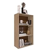 Coemo Aktenregal Delta-3 Eiche Dekor Bücherregal, Regalwandsystem, Büromöbel, Holzregal, Wandregal, 3 Fächer, Mehrzweckregal, 65x30x110 cm