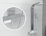 SCHÜTTE 60570 SAMOA RAIN Duschpaneel mit Thermostat-Glasablage, Duschsystem mit innovativer Samtstrahl-Technologie, Dusch-Set (Regendusche mit Wandhalterung, Duschsäule), Grau Chrom