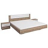 Rauch Möbel Barcelona Bett Doppelbett mit 2 Nachttischen, Eiche Sanremo hell / Weiß, Liegefläche 160x200 cm, Stellmaß Bett-Anlage inklusive Nachttische BxHxT 265x85x206 cm