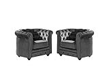 Vente-unique Sessel 2er-Set - Samt - Anthrazit - Chesterfield