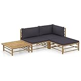 BULANED 4-TLG. Garten-Lounge-Set mit Dunkelgrauen Kissen, Gartenlounge, Balkon Möbel, Terrassenmöbel, Lounge Gartenmöbel Set, Loungemöbel Terrasse, Balkon Lounge Set, Bambus