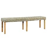 ZEYUAN Sitzbank, Schuhregal, Schuhablage, Sitzbank Flur, Dielen- & Flurmöbel, Schuhschrank, Flaches Regal, 160 cm Natur Kubu-Rattan und Massivholz Mango