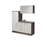 RIWAA - Singleküche Belfast mit Elektro-Kochfeld und Kühlschrank Küche - 8-teilig - 160 cm - Creme Samtmatt/Eiche Dekor