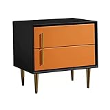 Nachttische, Nachttisch, moderner Nachttisch, Schlafzimmer, luxuriöser Nachttisch aus Holz, 2 Schubladen, Nachttisch, Kunstleder-Finish, Nachttische (Schwarz + Orange), Nachttisch (Farbe: li