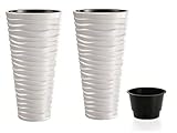 rg-vertrieb 2 Stück Blumenkübel Pflanztopf Blumentopf Pflanzkübel 3D Effekt Welle Design mit Einsatz 75cm weiß