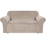 E EBETA Samt-Optisch 2 Sitzer Sofabezug Spandex Couchbezug Sesselbezug, Elastischer Antirutsch Sofahusse für Wohnzimmer Hund Haustier Möbelschutz ( Khaki )