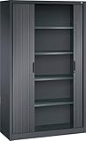 CP Omnispace Rollladenschrank abschließbar inkl. Fachböden - Jalousieschrank Aktenschrank mit Rollladen Büroschrank Schwarzgrau RAL 7021, Höhe: 198 cm | Breite: 120 cm