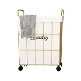 ALSAM Wäscheaufbewahrungskorb mit Griffen, Wäschekorb, abnehmbare Einlage, Schmutzwäschekorb, Sortierwagen, Wäschekorb-Organizer, Wäschekorb aus Eisendraht mit rollenden Rädern (Size : L)