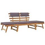 vidaXL Akazienholz Massiv 2-in-1 Gartenliege mit Auflage Sonnenliege Gartenbank Sitzbank Tagesbett Holzbank Relaxliege Gartenmöbel 190cm