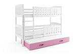 Interbeds Doppelbett Jacob, 200 x 90 cm, Weiß, Schublade Rosa, 3 Matratzen, 3 Lattenroste
