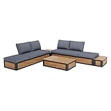 OUTLIV. Paros Loungeset Loungeset aus Aluminium/Teak/Olefin in Anthrazit/Natur/Grau, Moderne Sitzgruppe für Ihren Außenbereich