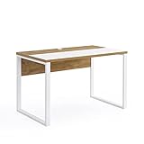 B&D home Schreibtisch, Bürotisch mit Kufengestell, Computertisch mit Kabel Management, für Homeoffice, Büro, Arbeitszimmer, Moderne Stil, Weiß - Wildeiche, 120x70 cm