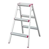 Trittleiter Tragbares Pedal Mehrzweck-Leichte faltbare 3-stufige Leiter für Haushaltsmarkt, Büro, Heimwerkzeuge (Farbe: Rosa, Größe: 47 x 66 x 79 cm) (Rosa 47 x 66 x 79 cm)