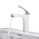 BONADE Wasserhahn Bad, Einhebel Mischbatterie Weiß mit chrom Griff Waschtischarmatur Bad Armatur für Badezimmer Waschbecken