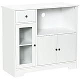 HOMCOM Mikrowellenschrank, Küchenschrank mit 2 Schränken und Schublade, Sideboard Aufbewahrungsschrank Kommode Multifunktionsschrank für Esszimmer, Kippschutz, Weiß, 90 x 40 x 82 cm