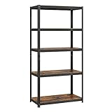 SONGMICS Standregal, Bücherregal, Lagerregal, 5 Ablagen, Küchenregal, Regal, 50 x 100 x 200 cm, bis 600 kg belastbar, verstellbare Ablagen, Industrie-Design, vintagebraun-schwarz GLR050B11