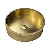 Waschbecken Handwaschbecken Runder Grenzloses Gold Badezimmer Waschbecken gebürstet Edelstahl Modernes Bad Schiffschüssel Waschbecken Waschbecken Waschbecken Schüssel 15 '× 15' 4,7' Aufsatzwaschbecke