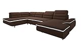 New Level Wohnlandschaft SOLUTION / U-Form mit Ottomane links und Recamiere rechts / mit Schlaffunktion / inkl. verstellbare Kopfteile / 208 x 350 x 169 cm (T/B/T) / braun - weiß