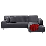 FIGOOO Sofabezug Ecksofa L Form Links Rechts Stretch Sofa Überwürfe 2er mit 2 Stück Kissenbezug Abnehmbarer Universal Elastische Couchbezug Sofahusse L Shaped (2 Sitzer+3 Sitzer,Grau)