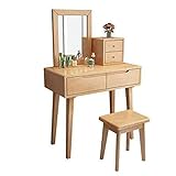JRZTC Schminktisch aus Massivholz, Schminktisch im Schlafzimmer mit Hocker, moderner minimalistischer Schminktisch, natürliche Holzfarbe