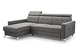 Ecksofa mit Schlaffunktion und Bettkasten | Couch für Wohnzimmer, Schlafsofa Sofagarnitur Sofa Eckcouch L-Form Wohnlandschaft mit Bettfunktion - 242cmx170cmx84cm-LIROY - Ottomane Links, Grau