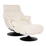 Mendler Relaxsessel mit Hocker HWC-K99, Fernsehsessel Sessel, Wippfunktion drehbar, Metall Echtleder/Kunstleder - Creme-weiß
