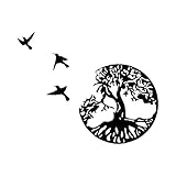 A/A Kreative Ornamente mit Bäumen und Vögeln – Schwarze Eisen-Wanddekoration – Hallow Out Life Tree Bird Skulptur Decor für Home Kitchen