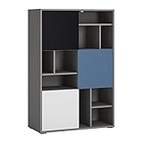 Lomadox Regal, Standregal, Bücherregalö Jugendzimmer, Büro in grau mit schwarz, weiß, blau, B/H/T: ca. 83,7/126,6/40 cm