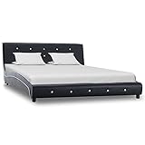 BULANED Bettgestell, Bett, Lattenrost, Bettrahmen, Jugendbett, Bed Frame, Schwarz Kunstleder 140x200 cm