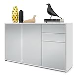 Vladon Sideboard Ben V3, Kommode mit 3 Türen und 2 Schubladen, Weiß matt/Hellgrau Seidenmatt (117 x 74 x 36 cm)