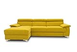 DOMO Collection Niria Ecksofa | Eckcouch mit Schlaffunktion und Rückenfunktion | Sofa L Form Couch, Schlafsofa, gelb, 271x167x78 cm