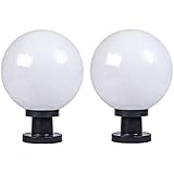 Außen-Standleuchte 2er Pack | 7,9 'weiße runde Kugelsäulenlampe | IP54 wasserdichte Kugel-Acryl-Landschaftssäulenlichter | sphärische Laterne Terrassenbeleuchtung E27 externe Zaundeck-Tischlampe