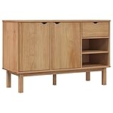 Beistellschrank Kommode mit 1 Schublade & Fächer, Anrichte Standschrank Wandschrank Sideboard Mehrzweckschrank für Wohnzimmer Schlafzimmer Flur, 114x43x73,5 cm Massivholz Kiefer