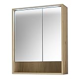 VOLANO Spiegelschrank Bad mit LED-Beleuchtung in Artisan Eiche Optik - Badezimmerspiegel Schrank mit viel Stauraum - 60 x 75 x 20 cm (B/H/T)