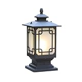 TEmkin Quadratische wasserdichte Außenstegleuchte, schwarzes Finish, Glas, Außensäulenleuchten, Aluminium-Säulenleuchten, Hofgarten-Pfostenleuchte, chinesische Rasenlampe, Veranda-Pfostenbeleuchtung