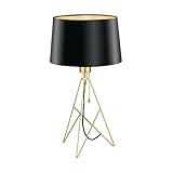 EGLO Stativ Tischlampe Camporale, Textil Tischleuchte aus Stoff und Metall in schwarz und Messing-Gebürstet, kleine Stehlampe, Design-Lampe Wohnzimmer mit Zugschalter, E27 Fassung