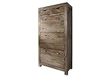 MASSIVMOEBEL24.DE Schuhschrank Sheesham 80x41x160  grau geölt Nature Grey #97